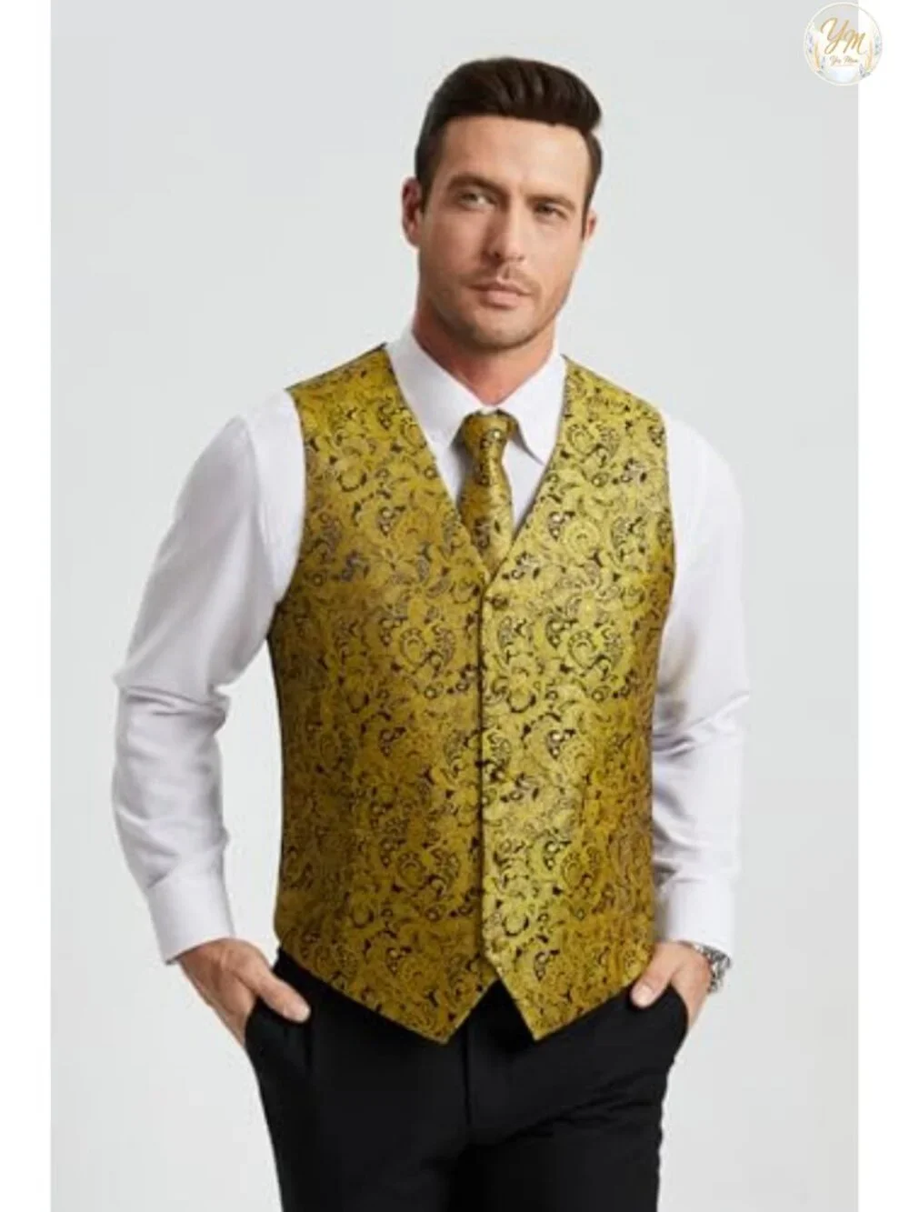 Vest and Tie Set for Men Paisley Jacquard Formal Suit Vest with Tie and Pocket